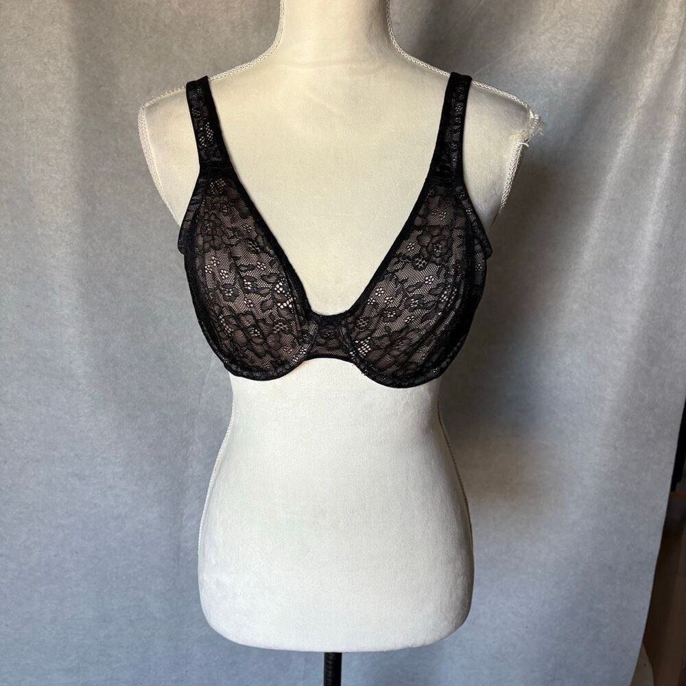Ambrielle Black Lace Full Figure Size 36C Underwire Thick Straps